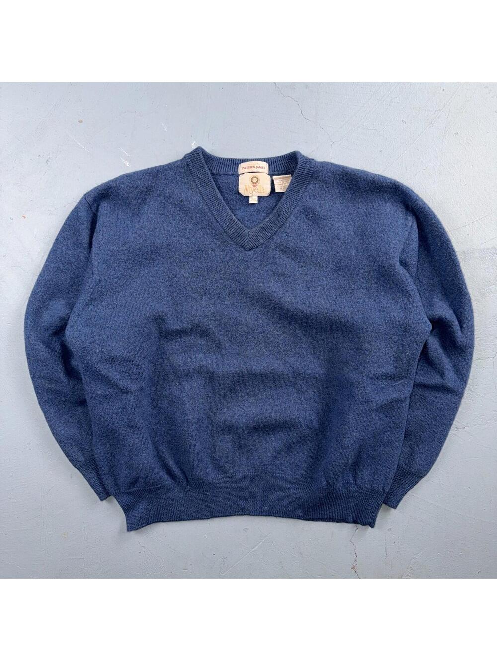 Patrick James Viyella V Neck Pullover Sweater 100% Merino Wool XL Shrunk Blue